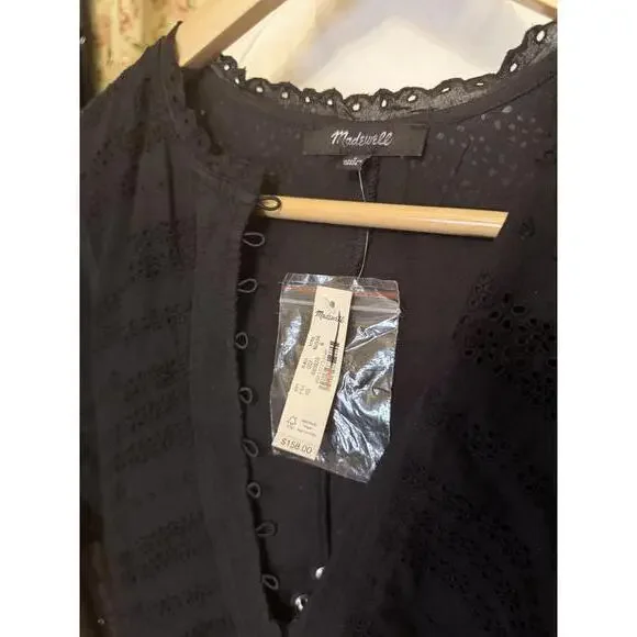 NWT! Madewell Eyelet Flutter Sleeve Mini Dress in Cotton Size 6 - Picture 5 of 5